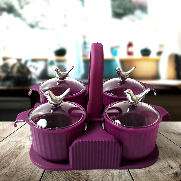 Multipurpose Silver Sparrow, Jar Dry fruit Set, for Home and Kitchen Airtight Dry Fruit Plastic Storage Container Tray Set With Lid & 4 Serving Jar Container for Sweets, Chips, Cookies | (4 Pc Set)